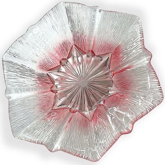 Vintage Textured Clear Red Ombré Hexagram Beveled Starburst Center Decor Dish - Picture 6 of 15
